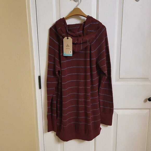 Prana Women's Milani Striped Tunic Hoodie Maroon Stripe Size Medium NWT - Picture 5 of 10